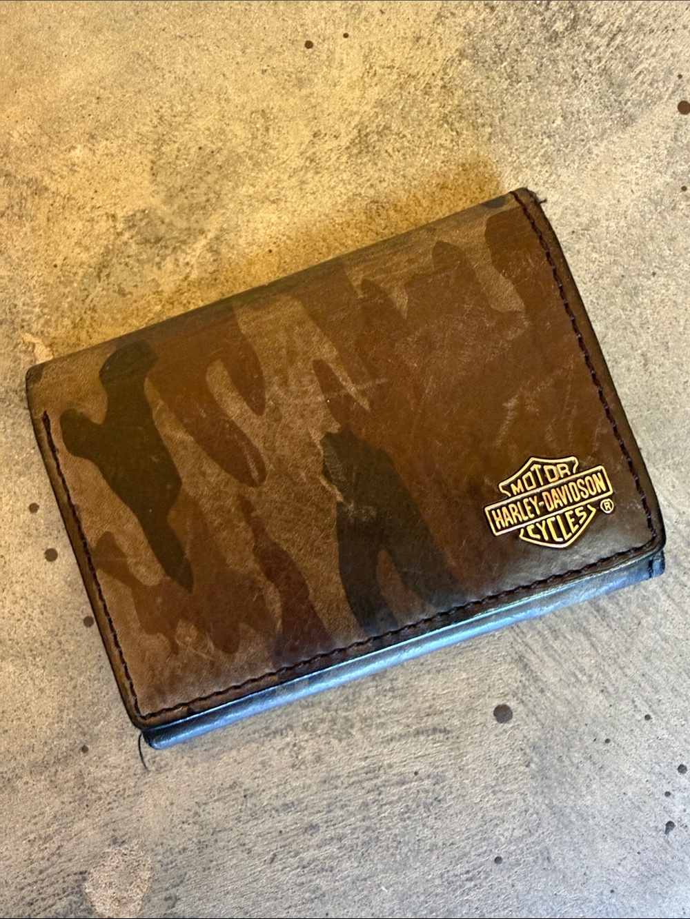 Harley-Davidson Brown Camo Leather Bifold Wallet with Gold Logo